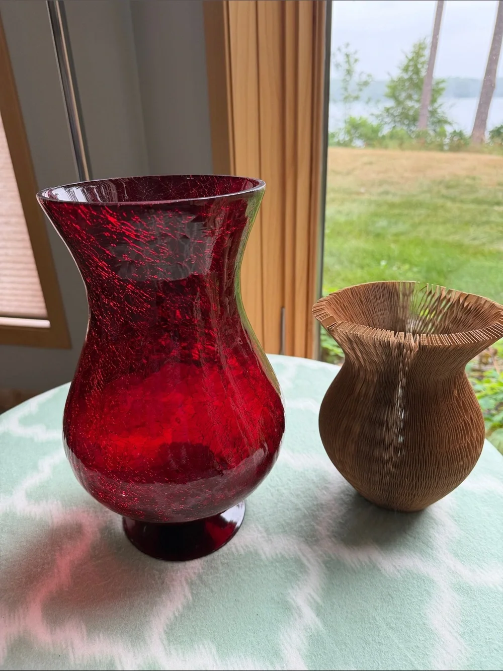Red Crackled Glass Decorative Vase or Candle Holder - Home Accents